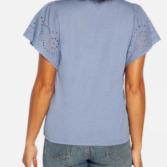 NWT, Gap Women's Eyelet Flutter Short Sleeve Scoop Neck Shirt in Blue, Size XXL - Picture 8 of 12